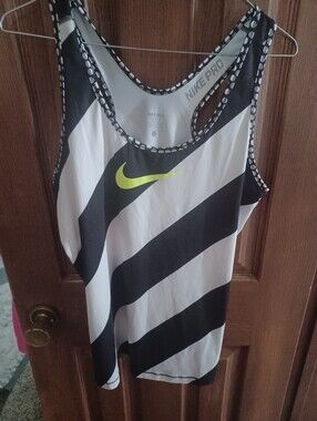 Nike Black & White Diagonal Stripe Tank with Neon Yellow Swoosh